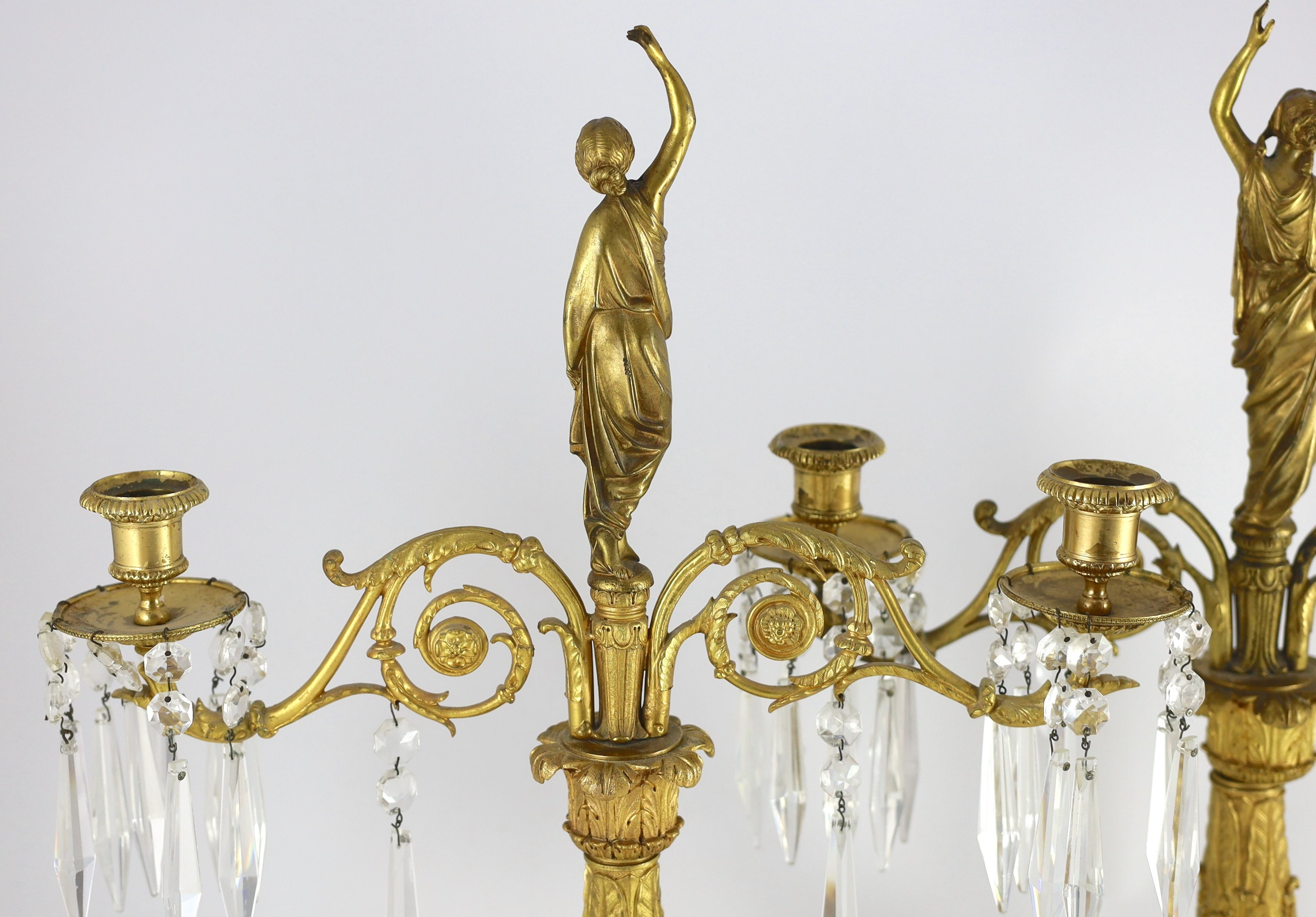 A pair of 19th century Grecian revival ormolu two lights candelabra, 39cm wide depth 13cm 44cm high